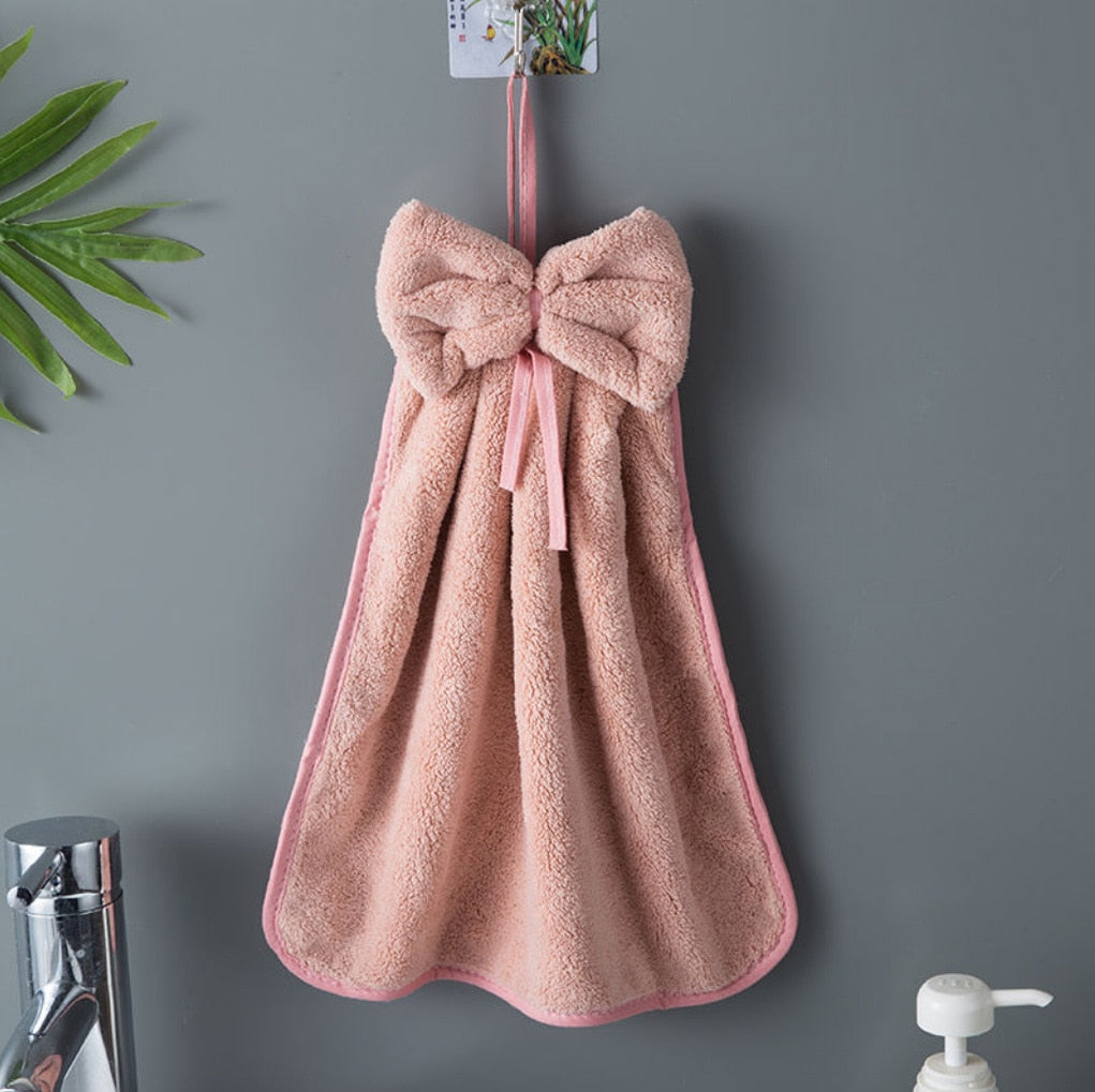 Coral Velvet Bowknot Hand Towels Set